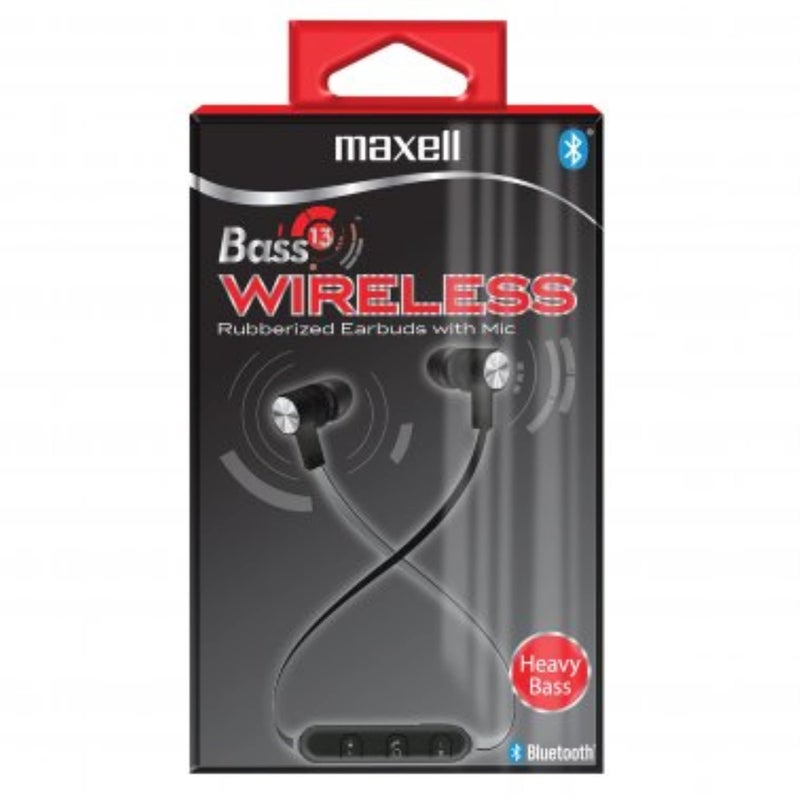 Maxell Bass 13 Black Bluetooth Wireless Earbuds, 3 Hours of Talk/Play Time, Rubberized Earbuds, Volume Control (B13-EB2), Small - Image 1